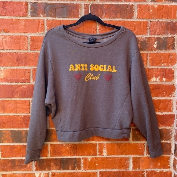 Blank Paige Womens Small Gray Anti Social Cropped Sweatshirt Sweater - Picture 9 of 9